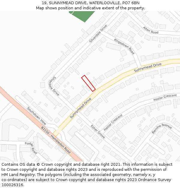 19, SUNNYMEAD DRIVE, WATERLOOVILLE, PO7 6BN: Location map and indicative extent of plot