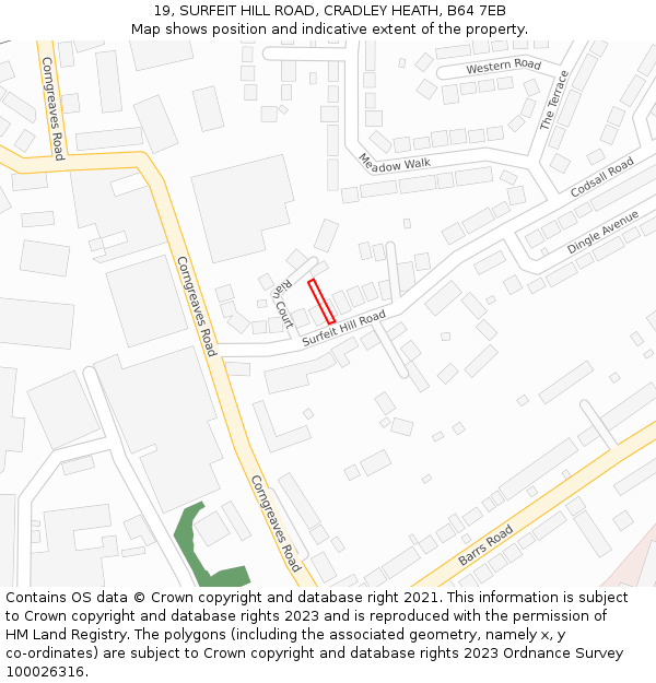 19, SURFEIT HILL ROAD, CRADLEY HEATH, B64 7EB: Location map and indicative extent of plot