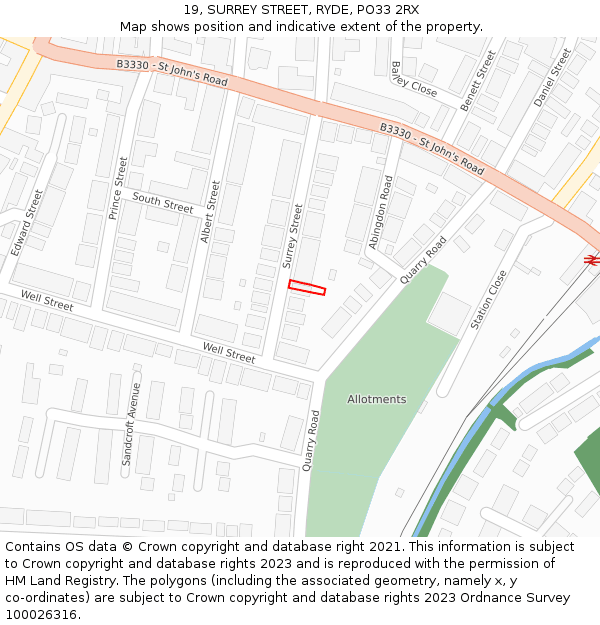 19, SURREY STREET, RYDE, PO33 2RX: Location map and indicative extent of plot