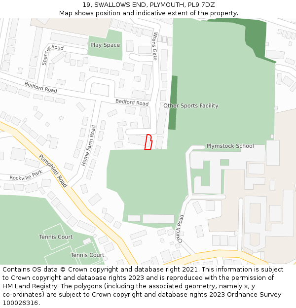 19, SWALLOWS END, PLYMOUTH, PL9 7DZ: Location map and indicative extent of plot