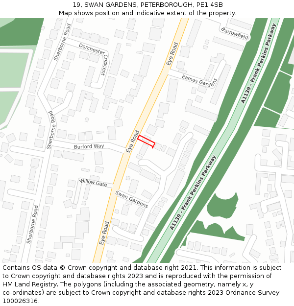 19, SWAN GARDENS, PETERBOROUGH, PE1 4SB: Location map and indicative extent of plot