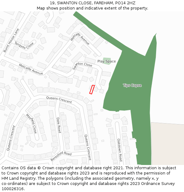 19, SWANTON CLOSE, FAREHAM, PO14 2HZ: Location map and indicative extent of plot