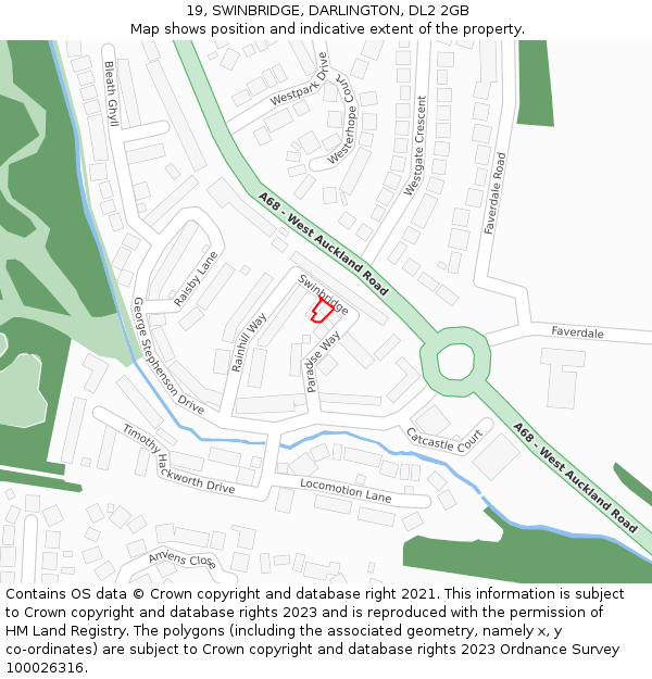 19, SWINBRIDGE, DARLINGTON, DL2 2GB: Location map and indicative extent of plot