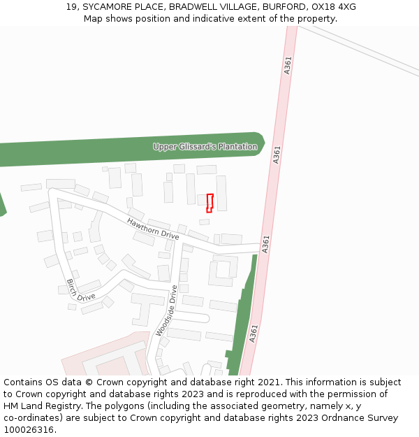 19, SYCAMORE PLACE, BRADWELL VILLAGE, BURFORD, OX18 4XG: Location map and indicative extent of plot