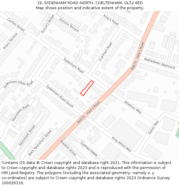 19, SYDENHAM ROAD NORTH, CHELTENHAM, GL52 6ED: Location map and indicative extent of plot