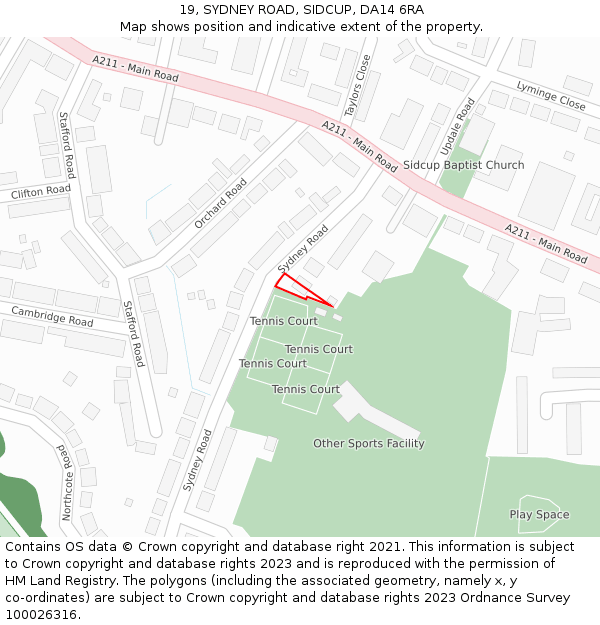 19, SYDNEY ROAD, SIDCUP, DA14 6RA: Location map and indicative extent of plot