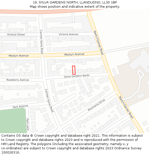 19, SYLVA GARDENS NORTH, LLANDUDNO, LL30 1BP: Location map and indicative extent of plot
