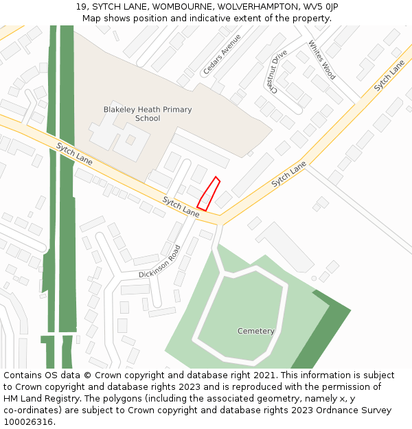 19, SYTCH LANE, WOMBOURNE, WOLVERHAMPTON, WV5 0JP: Location map and indicative extent of plot