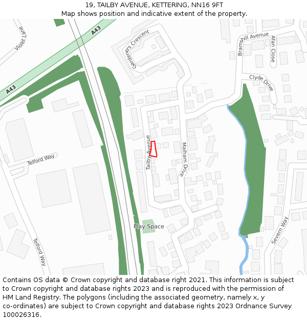 19, TAILBY AVENUE, KETTERING, NN16 9FT: Location map and indicative extent of plot