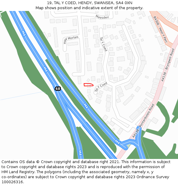 19, TAL Y COED, HENDY, SWANSEA, SA4 0XN: Location map and indicative extent of plot