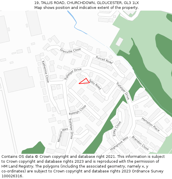 19, TALLIS ROAD, CHURCHDOWN, GLOUCESTER, GL3 1LX: Location map and indicative extent of plot