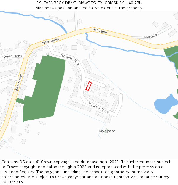 19, TARNBECK DRIVE, MAWDESLEY, ORMSKIRK, L40 2RU: Location map and indicative extent of plot