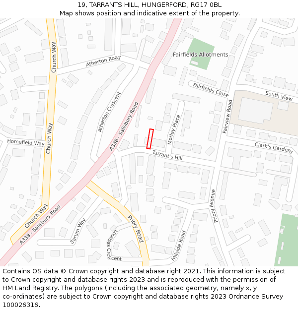19, TARRANTS HILL, HUNGERFORD, RG17 0BL: Location map and indicative extent of plot