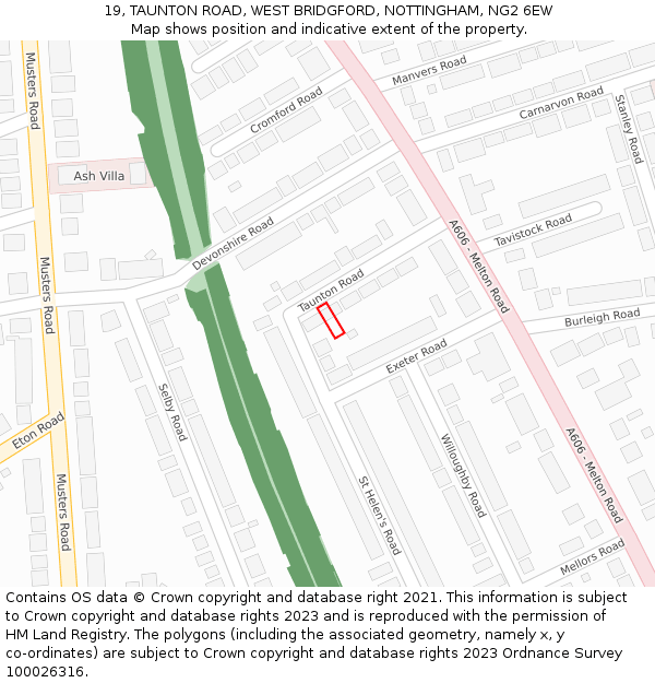 19, TAUNTON ROAD, WEST BRIDGFORD, NOTTINGHAM, NG2 6EW: Location map and indicative extent of plot