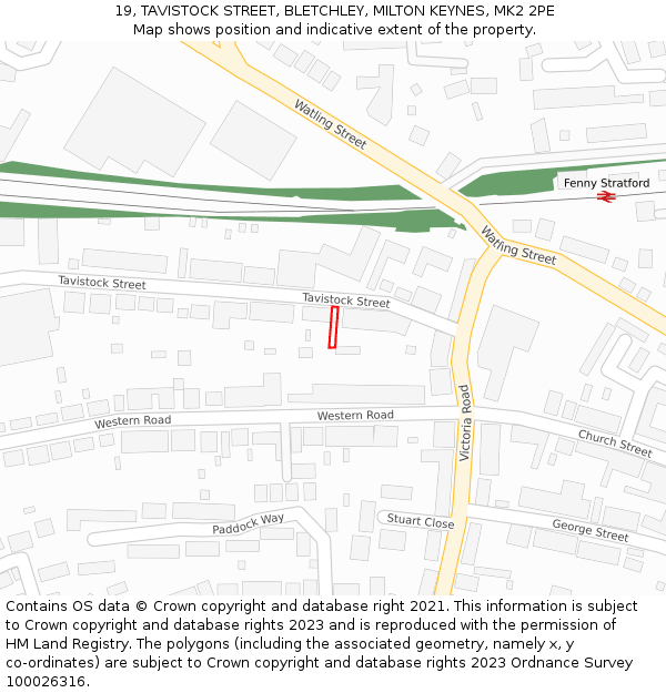 19, TAVISTOCK STREET, BLETCHLEY, MILTON KEYNES, MK2 2PE: Location map and indicative extent of plot