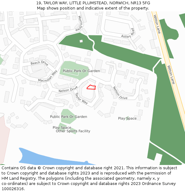 19, TAYLOR WAY, LITTLE PLUMSTEAD, NORWICH, NR13 5FG: Location map and indicative extent of plot