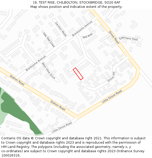 19, TEST RISE, CHILBOLTON, STOCKBRIDGE, SO20 6AF: Location map and indicative extent of plot