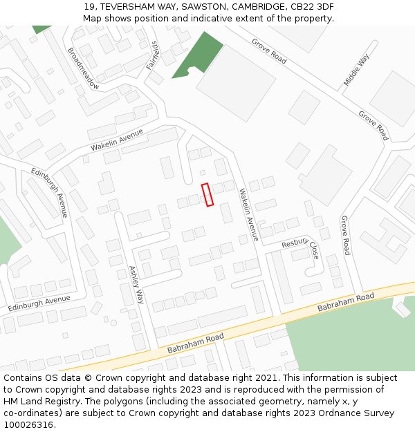 19, TEVERSHAM WAY, SAWSTON, CAMBRIDGE, CB22 3DF: Location map and indicative extent of plot