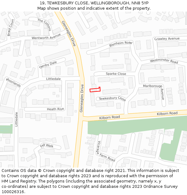 19, TEWKESBURY CLOSE, WELLINGBOROUGH, NN8 5YP: Location map and indicative extent of plot