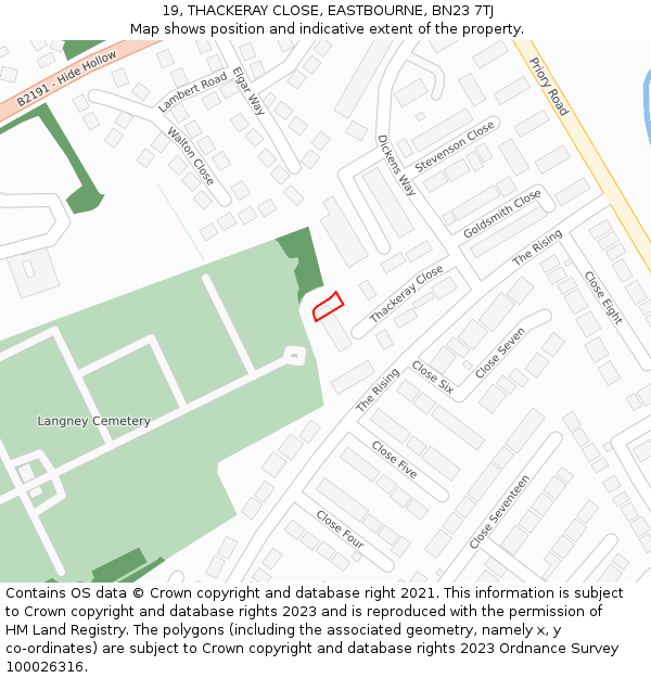 19, THACKERAY CLOSE, EASTBOURNE, BN23 7TJ: Location map and indicative extent of plot