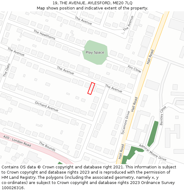 19, THE AVENUE, AYLESFORD, ME20 7LQ: Location map and indicative extent of plot