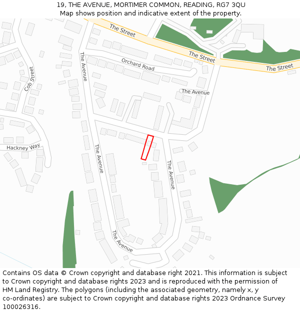 19, THE AVENUE, MORTIMER COMMON, READING, RG7 3QU: Location map and indicative extent of plot