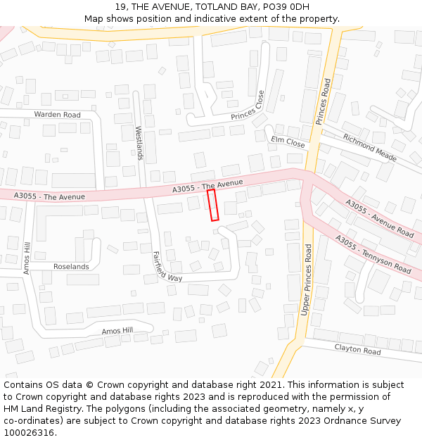 19, THE AVENUE, TOTLAND BAY, PO39 0DH: Location map and indicative extent of plot