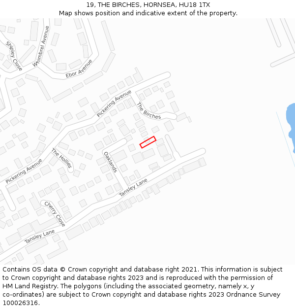 19, THE BIRCHES, HORNSEA, HU18 1TX: Location map and indicative extent of plot