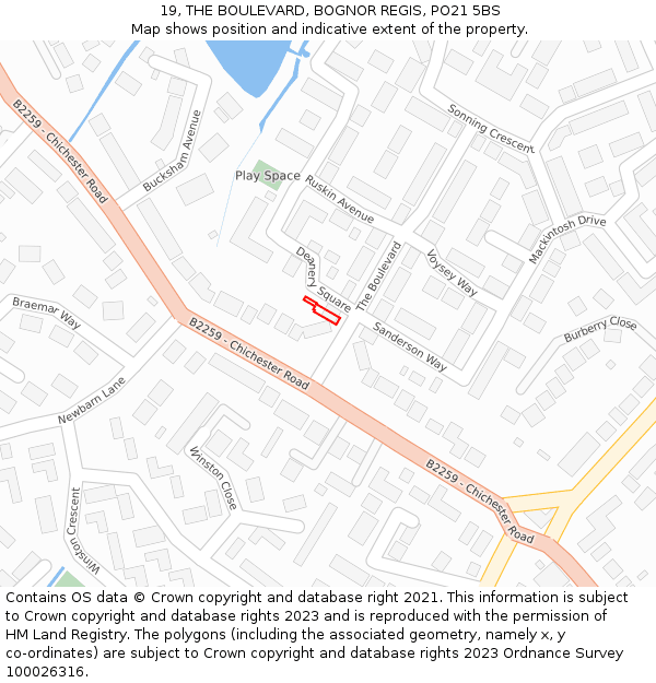 19, THE BOULEVARD, BOGNOR REGIS, PO21 5BS: Location map and indicative extent of plot