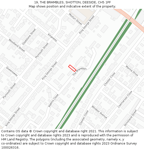 19, THE BRAMBLES, SHOTTON, DEESIDE, CH5 1PF: Location map and indicative extent of plot