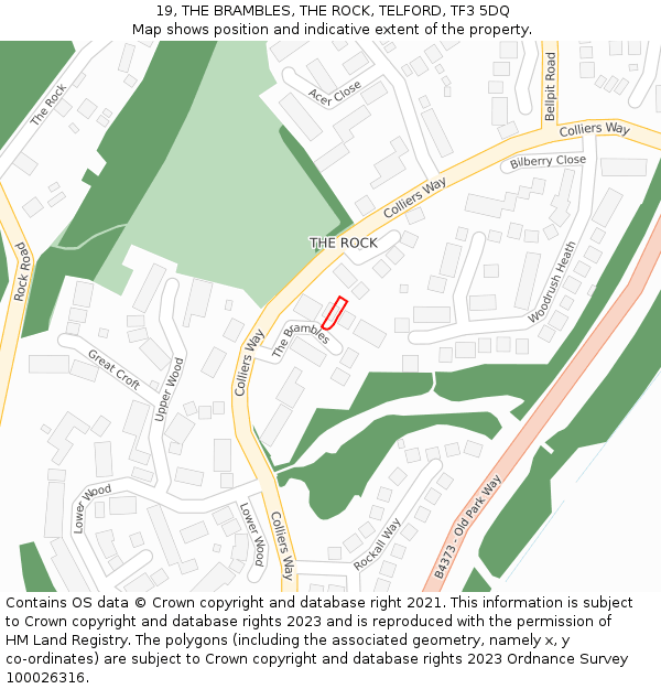 19, THE BRAMBLES, THE ROCK, TELFORD, TF3 5DQ: Location map and indicative extent of plot