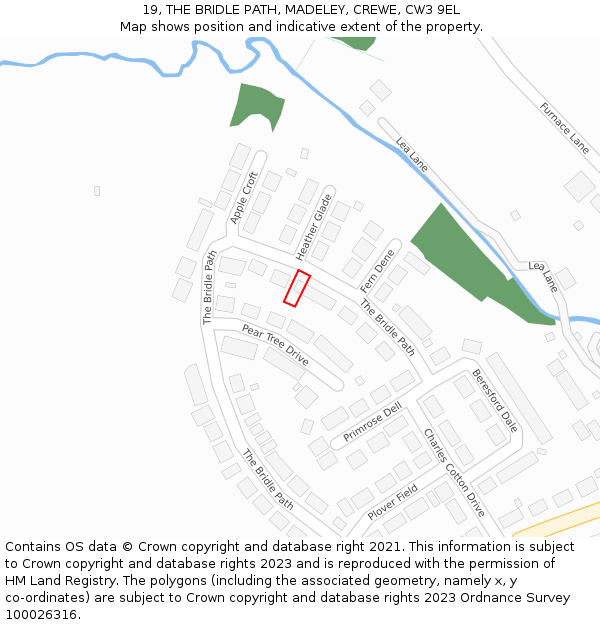 19, THE BRIDLE PATH, MADELEY, CREWE, CW3 9EL: Location map and indicative extent of plot