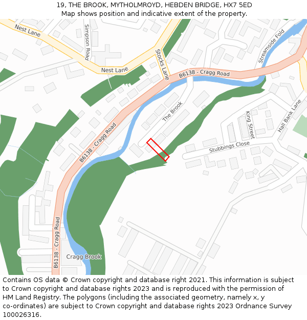 19, THE BROOK, MYTHOLMROYD, HEBDEN BRIDGE, HX7 5ED: Location map and indicative extent of plot