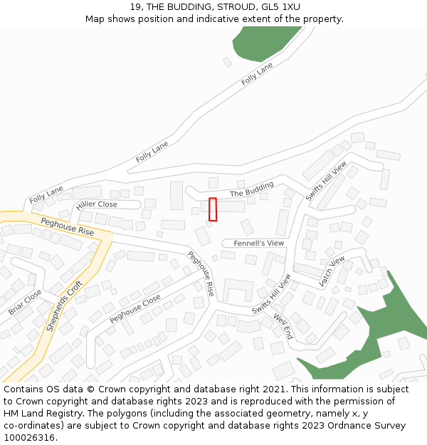 19, THE BUDDING, STROUD, GL5 1XU: Location map and indicative extent of plot