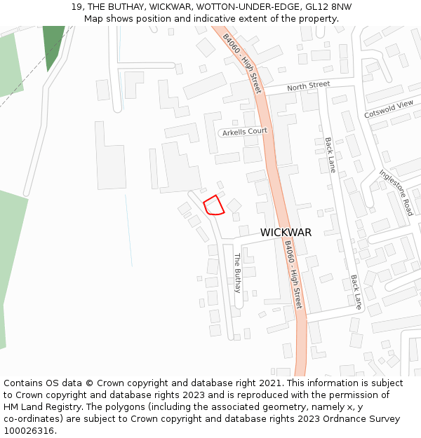 19, THE BUTHAY, WICKWAR, WOTTON-UNDER-EDGE, GL12 8NW: Location map and indicative extent of plot