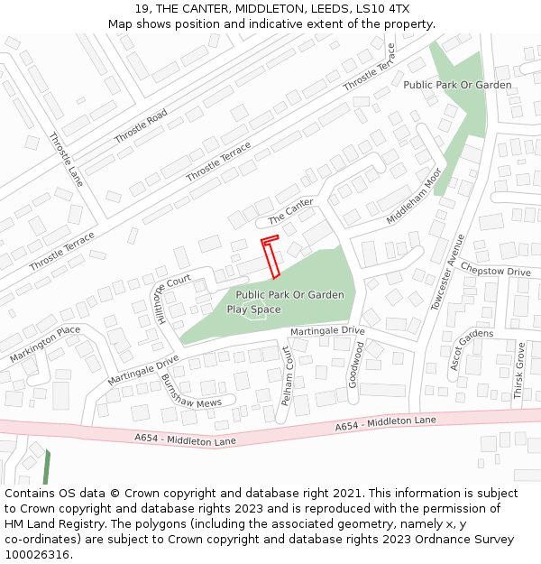 19, THE CANTER, MIDDLETON, LEEDS, LS10 4TX: Location map and indicative extent of plot