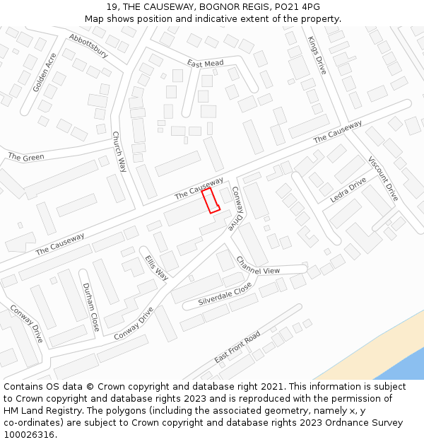 19, THE CAUSEWAY, BOGNOR REGIS, PO21 4PG: Location map and indicative extent of plot