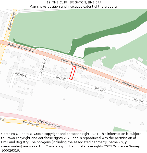 19, THE CLIFF, BRIGHTON, BN2 5RF: Location map and indicative extent of plot
