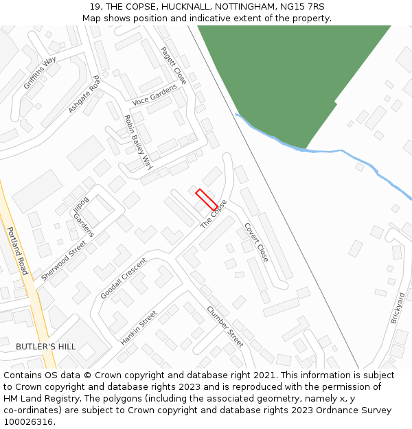 19, THE COPSE, HUCKNALL, NOTTINGHAM, NG15 7RS: Location map and indicative extent of plot