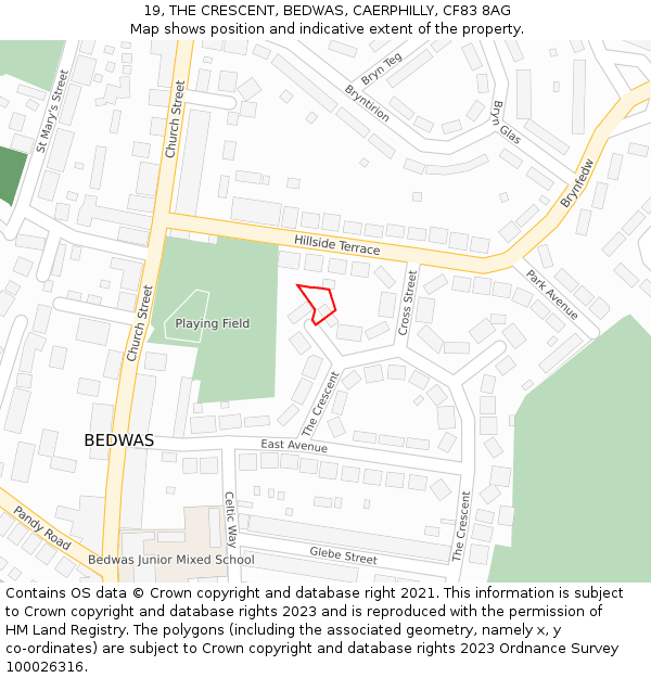 19, THE CRESCENT, BEDWAS, CAERPHILLY, CF83 8AG: Location map and indicative extent of plot