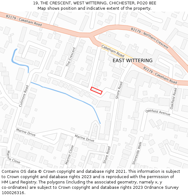 19, THE CRESCENT, WEST WITTERING, CHICHESTER, PO20 8EE: Location map and indicative extent of plot