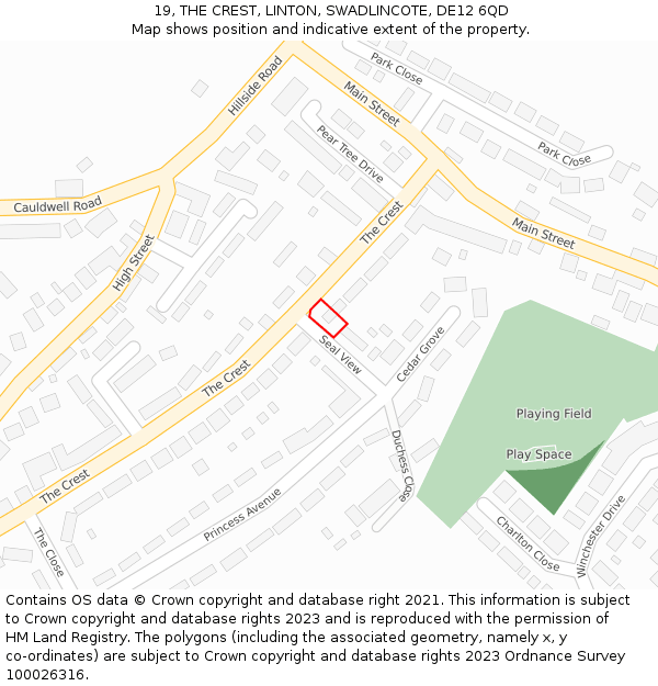 19, THE CREST, LINTON, SWADLINCOTE, DE12 6QD: Location map and indicative extent of plot