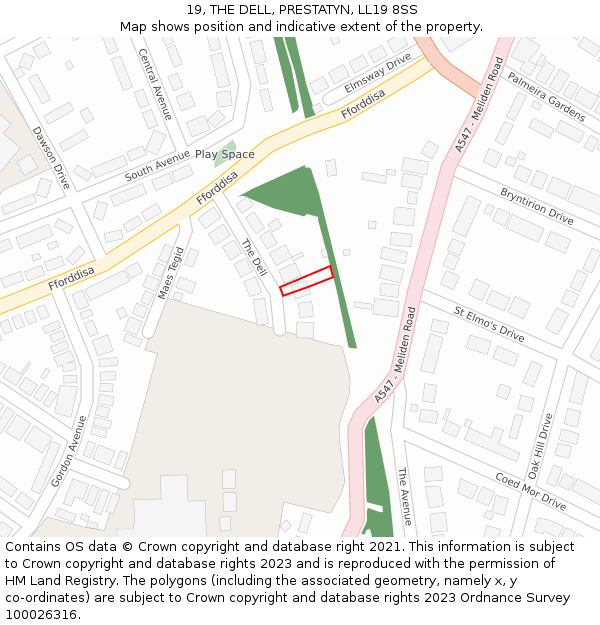 19, THE DELL, PRESTATYN, LL19 8SS: Location map and indicative extent of plot