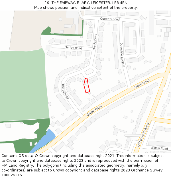 19, THE FAIRWAY, BLABY, LEICESTER, LE8 4EN: Location map and indicative extent of plot