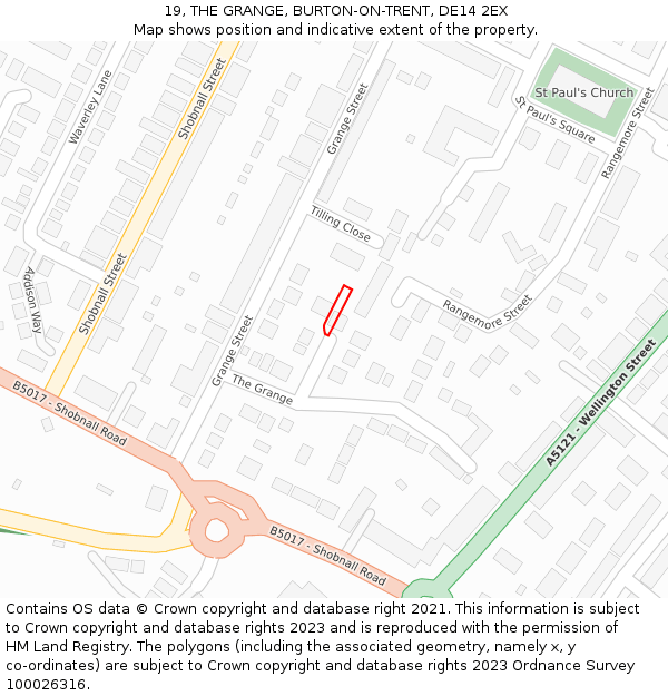 19, THE GRANGE, BURTON-ON-TRENT, DE14 2EX: Location map and indicative extent of plot