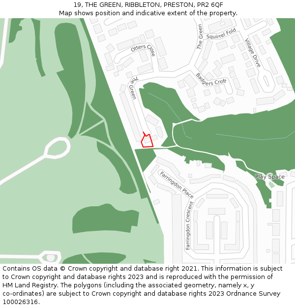 19, THE GREEN, RIBBLETON, PRESTON, PR2 6QF: Location map and indicative extent of plot