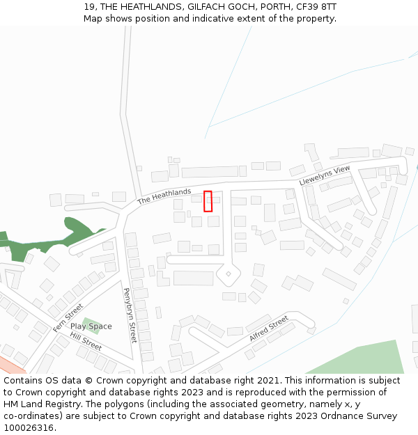 19, THE HEATHLANDS, GILFACH GOCH, PORTH, CF39 8TT: Location map and indicative extent of plot
