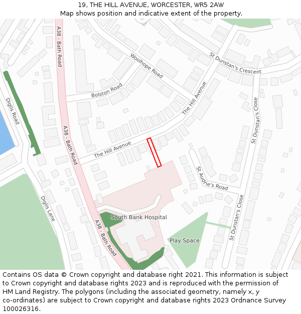 19, THE HILL AVENUE, WORCESTER, WR5 2AW: Location map and indicative extent of plot