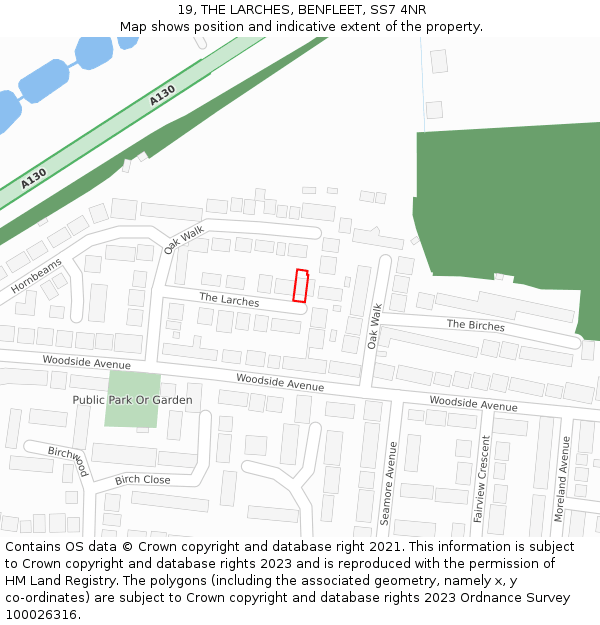 19, THE LARCHES, BENFLEET, SS7 4NR: Location map and indicative extent of plot