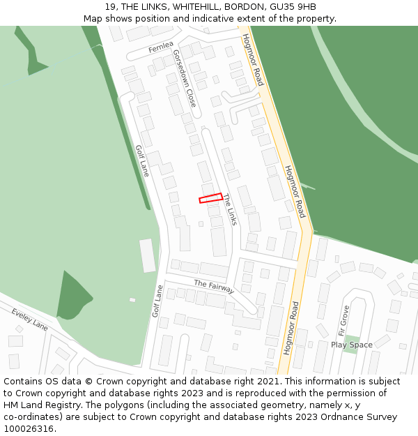 19, THE LINKS, WHITEHILL, BORDON, GU35 9HB: Location map and indicative extent of plot